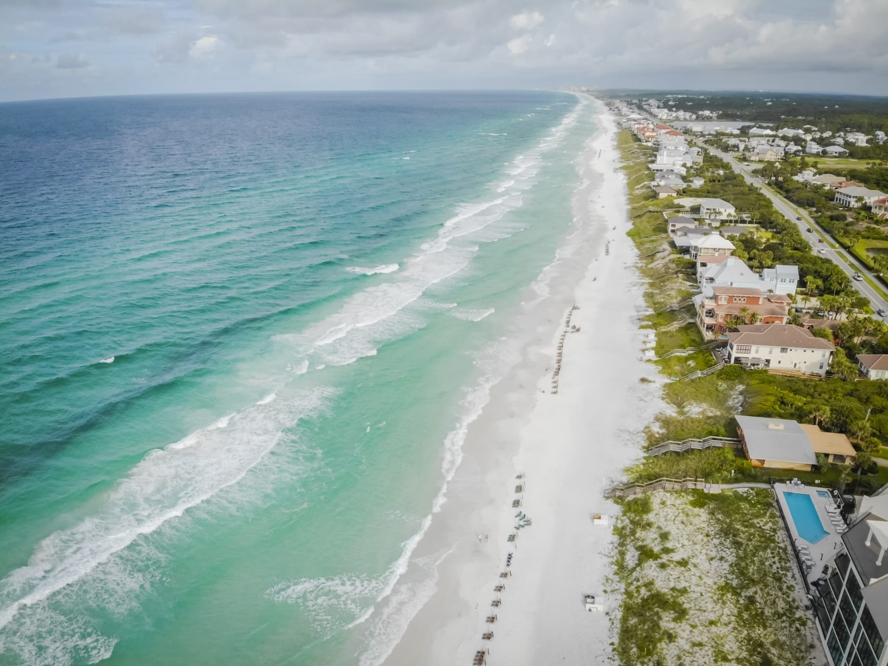 Drone picture of the Emerald Coast.